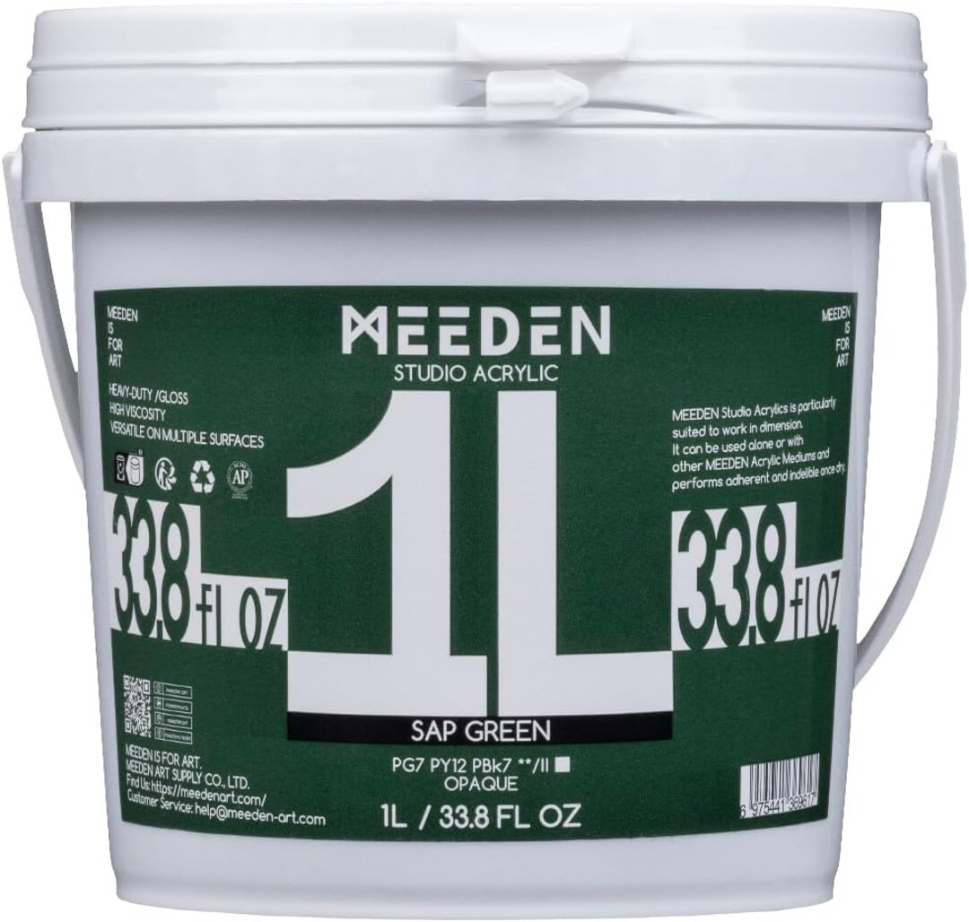 MEEDEN Sap Green Acrylic Paint, Heavy Body, Gloss Finish, Extra-Large 1 L /33.8 oz Non-Toxic Rich Pigments, Studio Professional Artist Acrylic Paint for Adults on Canvas,Wall,Wood,Stone Painting